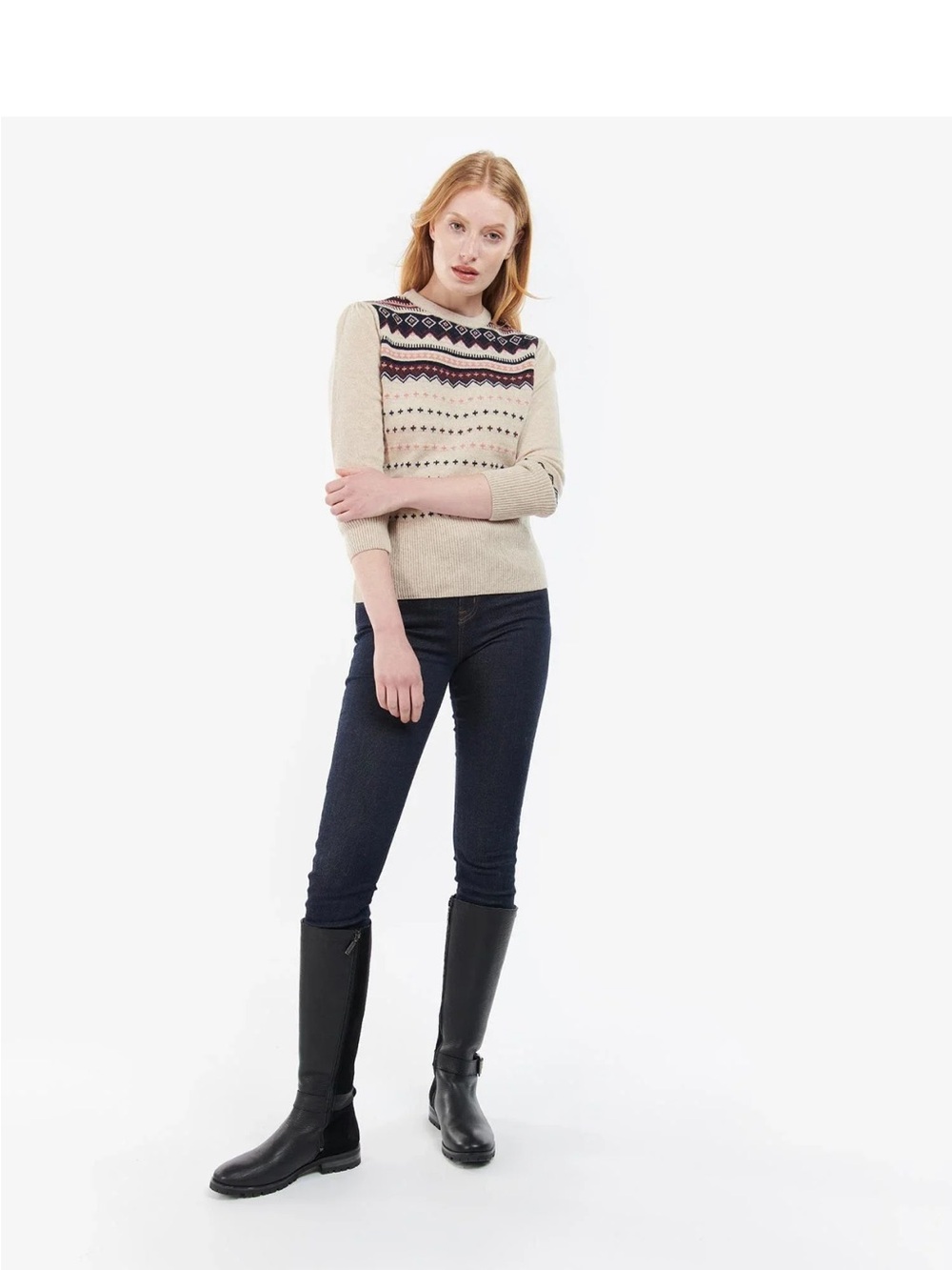 Barbour Womens Birch Knit Sweater US 6 Wool Blend Fair Isle Oatmeal - Picture 5 of 16